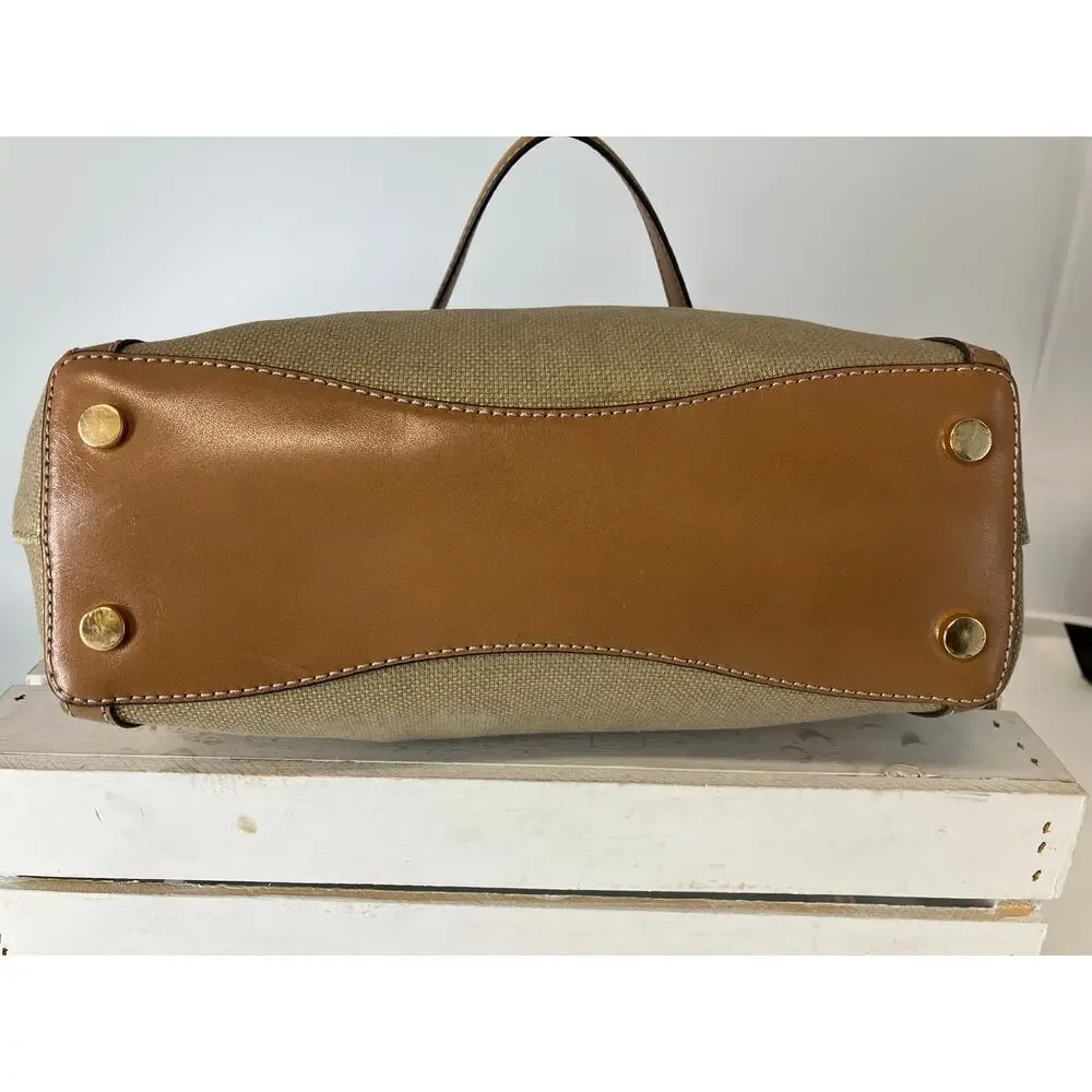 MICHAEL KORS, GOLD CANVAS, BROWN LEATHER TIM SHOULDER BAG